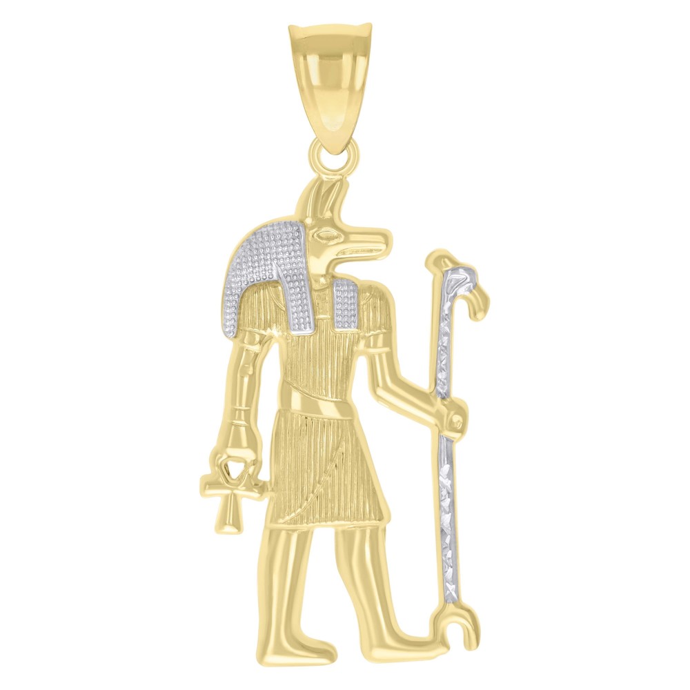 10kt 10k Two-tone Gold Mens Diamond-Cut Ancient Egyptian God Anubis Pendant